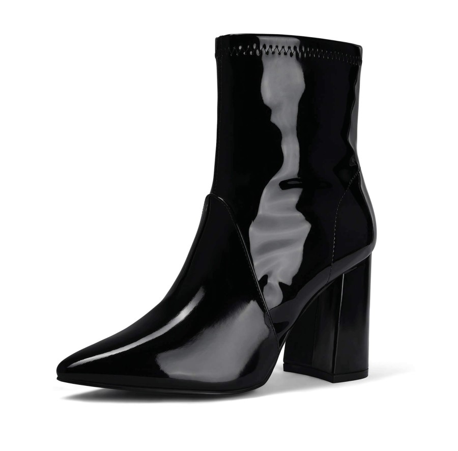 Women my soft Heeled Boots | Patent Leather Pointed Toe Block Heel Boots