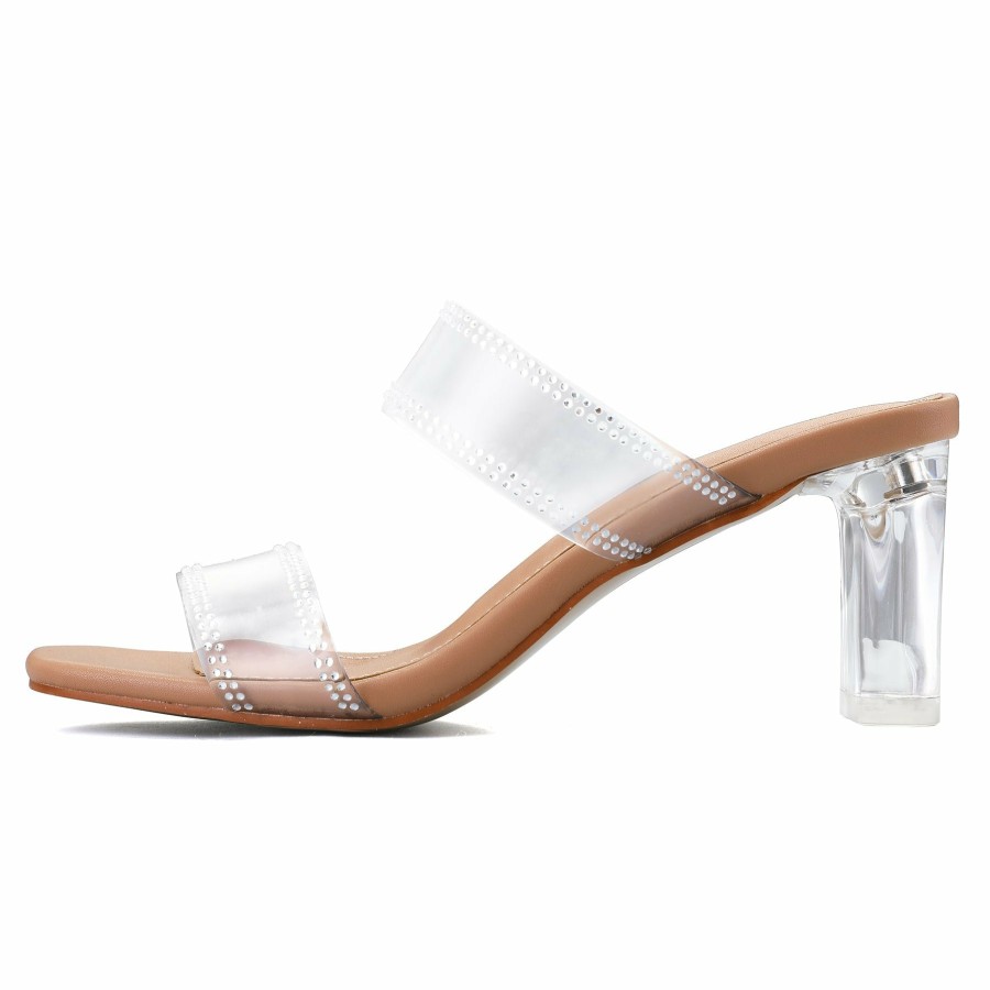 Women my soft Block Heels | Transparent Two Strap Block Chunky Square Heel Sandals