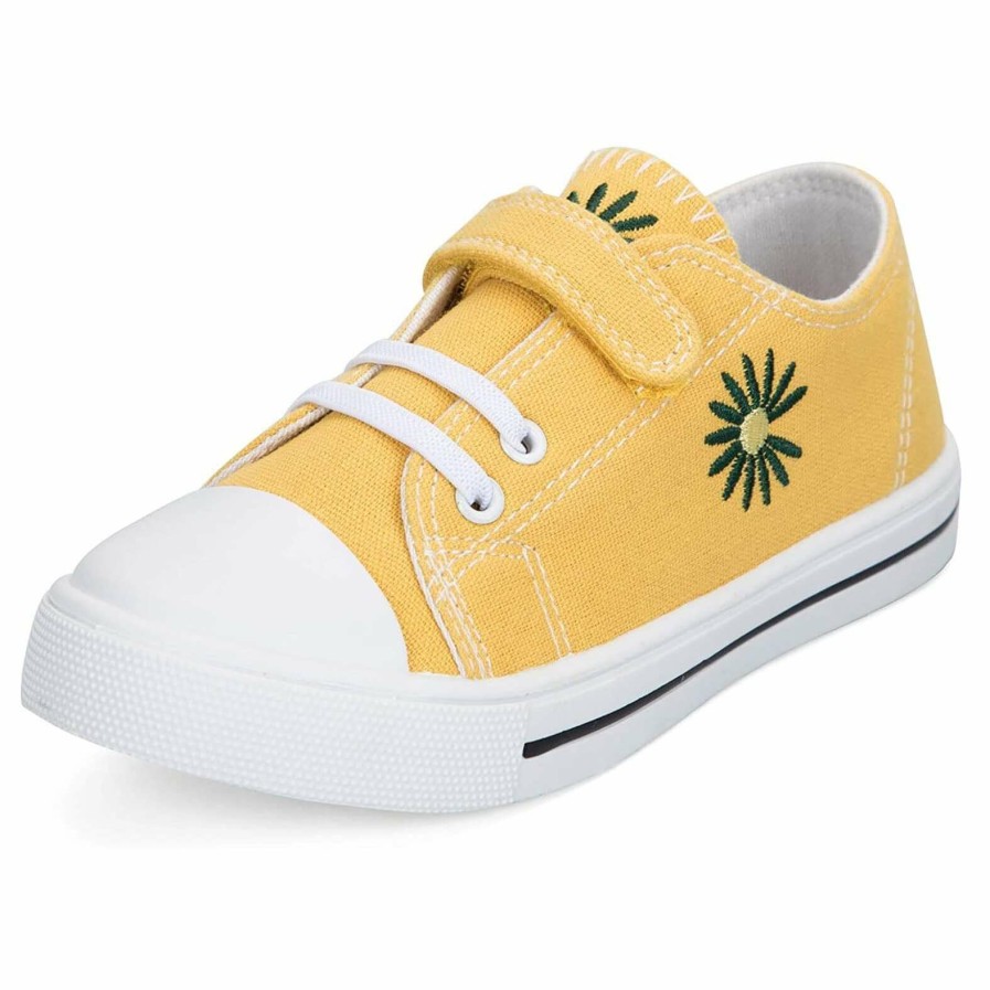 Kids my soft | Yellow Daisy Single Hook And Loop Canvas Sneakers