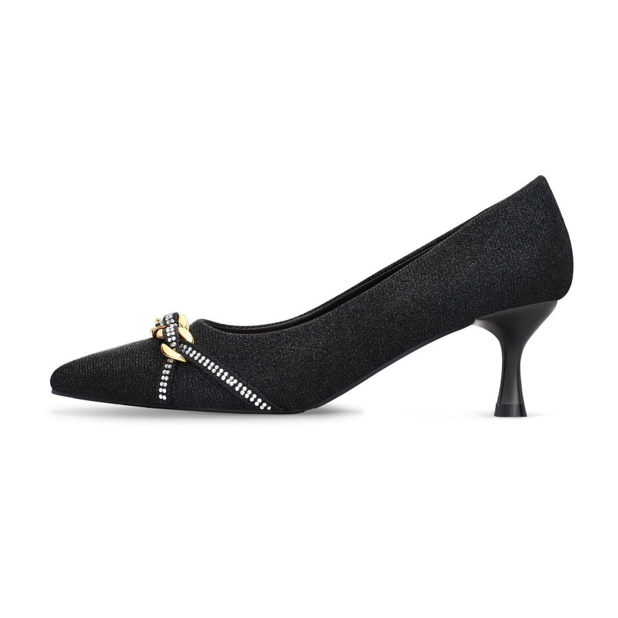 Women my soft Dress Heels | Elegant Metal Chain Low Heel Pumps