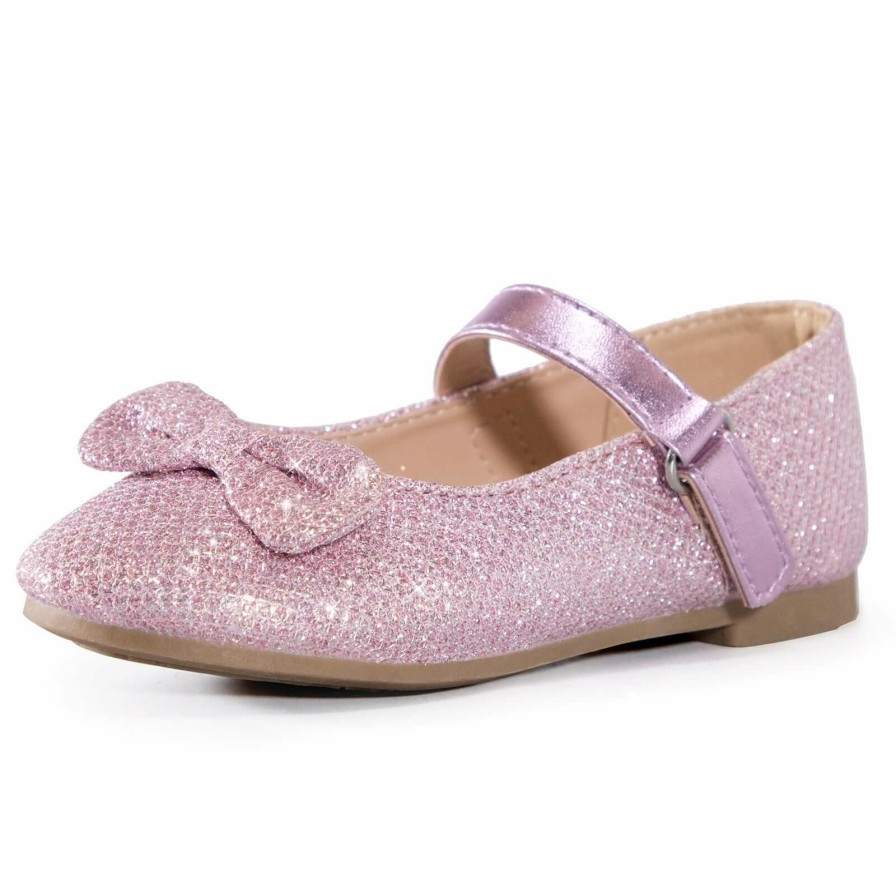 Kids my soft | Kids Dress Shoes-Silver/Purple Sequined Mary Jane With Bow Tie