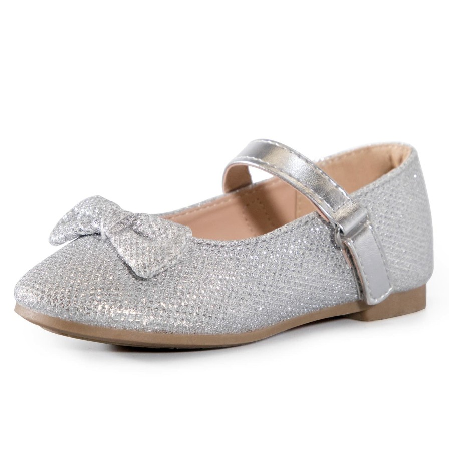 Kids my soft | Kids Dress Shoes-Silver/Purple Sequined Mary Jane With Bow Tie