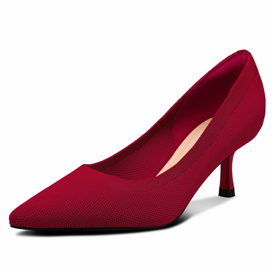 Women my soft Dress Heels | Dark 2" Kitten Heel Pointed Toe Dress Shoes Red