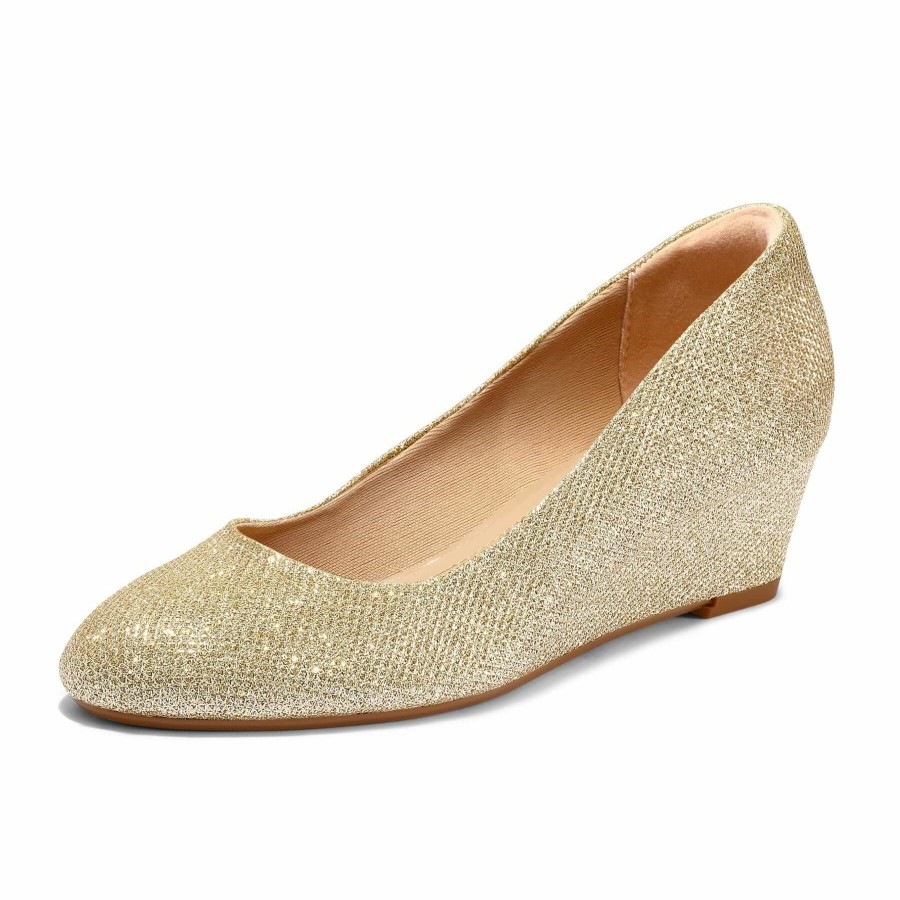 Women my soft Dress Heels | Glitter Wedge Closed Toe Low Heel Dress Shoes