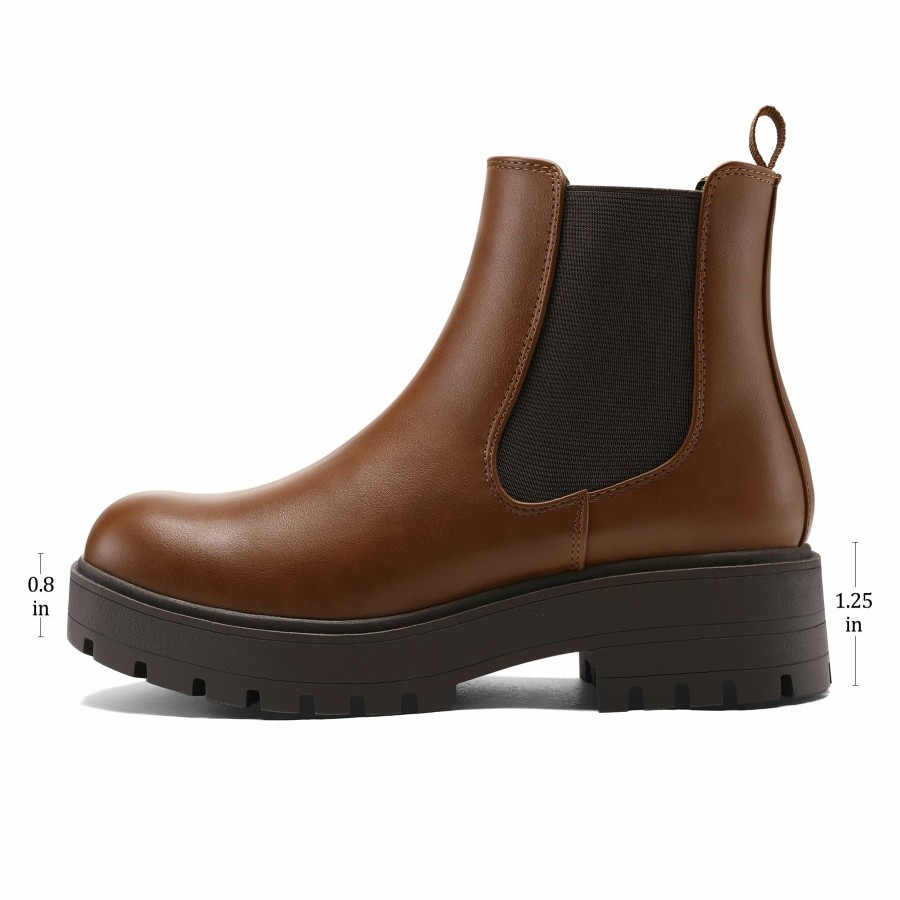 Women my soft Casual Boots | Chunky Heel Lug Sole Platform Chelsea Boots Brown