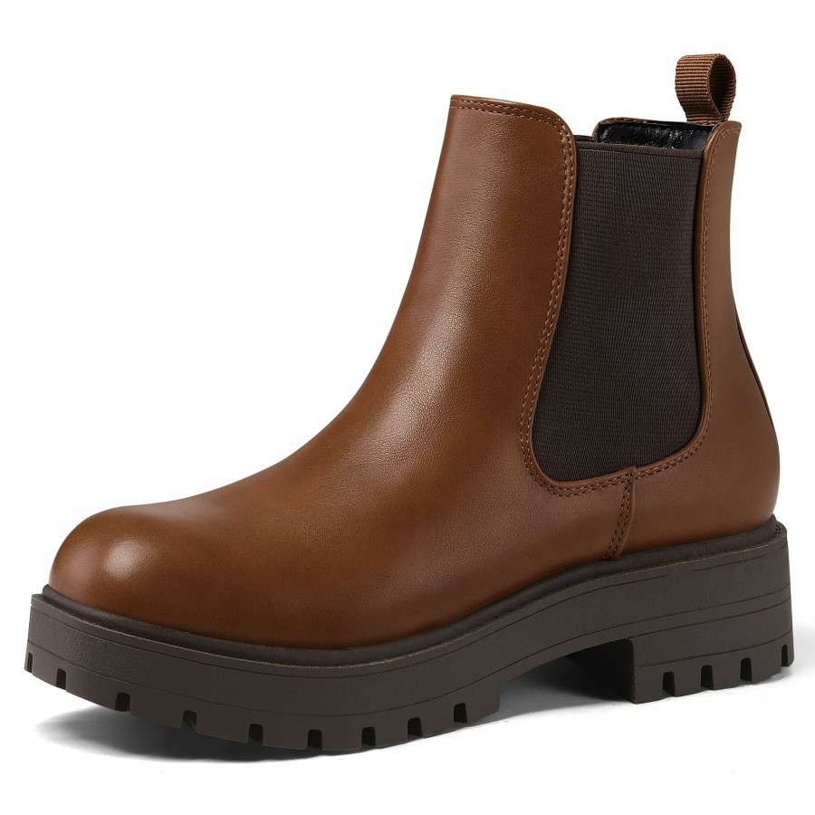 Women my soft Casual Boots | Chunky Heel Lug Sole Platform Chelsea Boots Brown