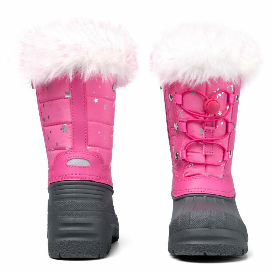 Kids my soft | Pink Fur Collar Glitter Star Snow Boots