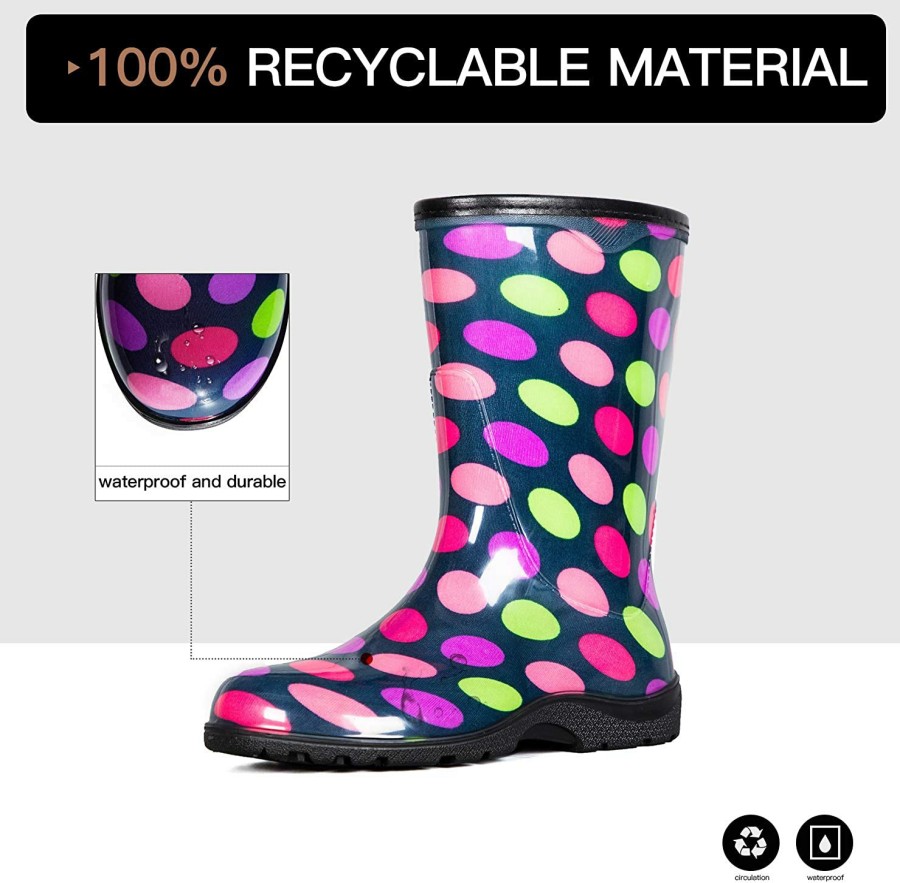 Women my soft | Colorful Polka Dot Waterproof Print Mid-Cut Rain Boots