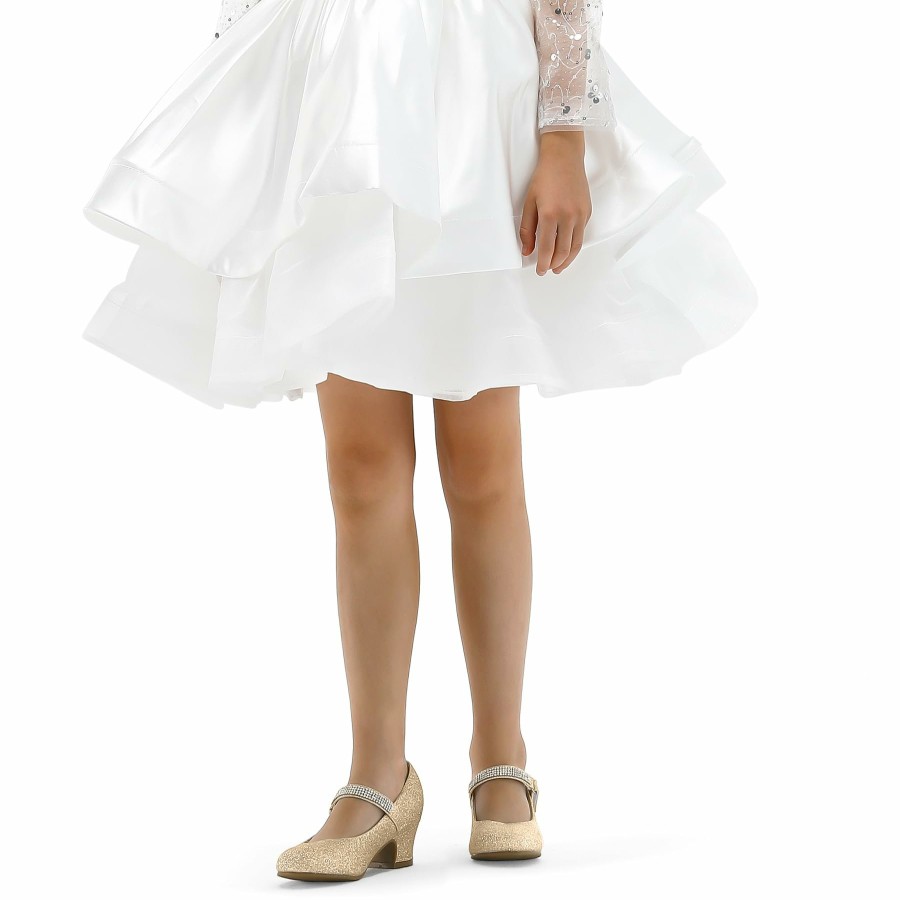 Kids my soft | Kids Dress Shoes-Low Heel Rhinestone Lace-Up Mary Janes