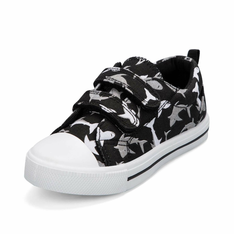 Kids my soft | Shark Graphic Double Velcro Black Canvas Sneakers