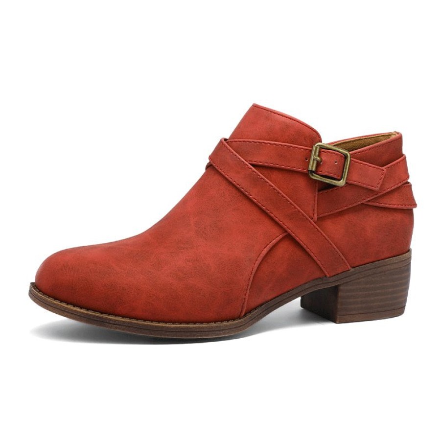 Women my soft Casual Boots | Leather Block Heel Ankle Boots With Buckle