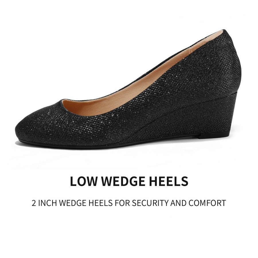 Women my soft Dress Heels | Glitter Wedge Closed Toe Low Heel Dress Shoes