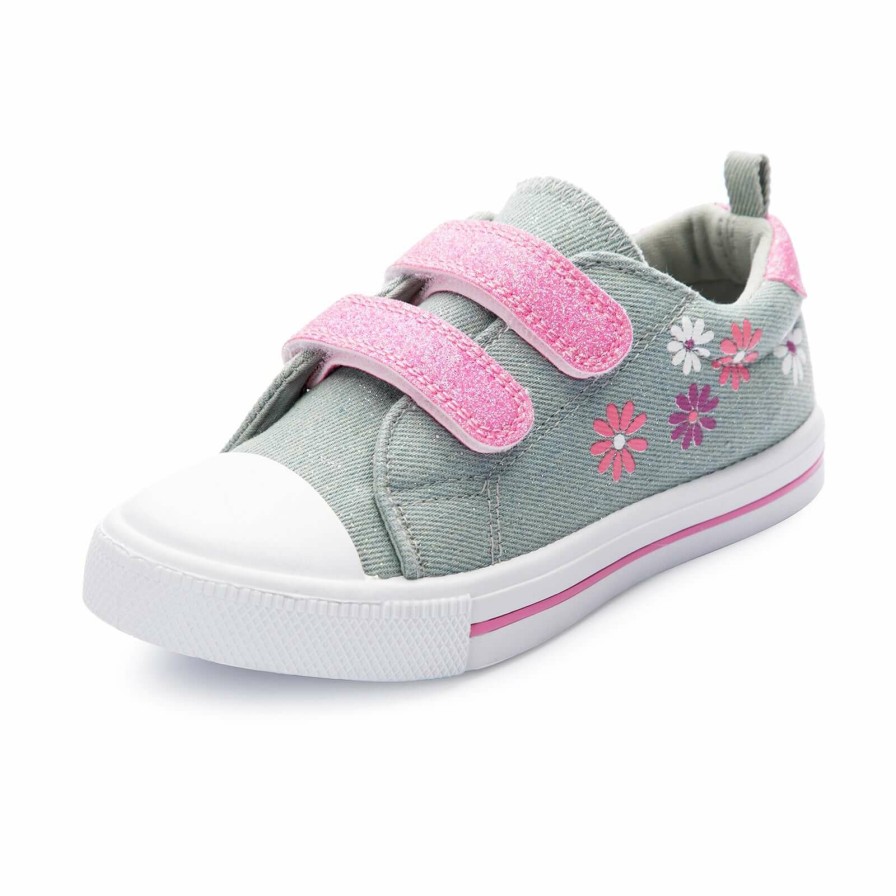 Kids my soft | Floral Pattern Pink Velcro Strap Gray Sneakers