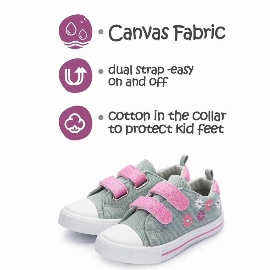 Kids my soft | Floral Pattern Pink Velcro Strap Gray Sneakers