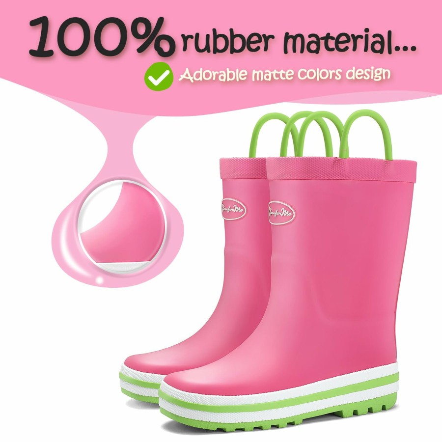 Kids my soft | Solid Color Green Handle Rubber Rain Boots