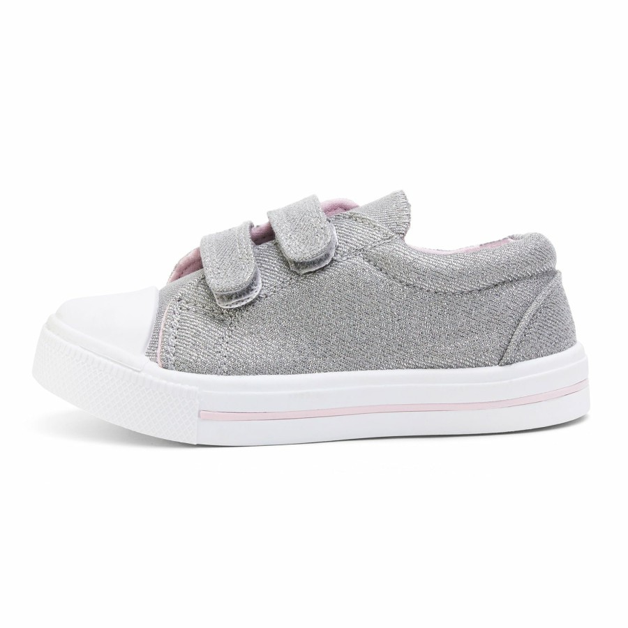 Kids my soft | Silver Glitter Double Hook And Loop Canvas Sneakers