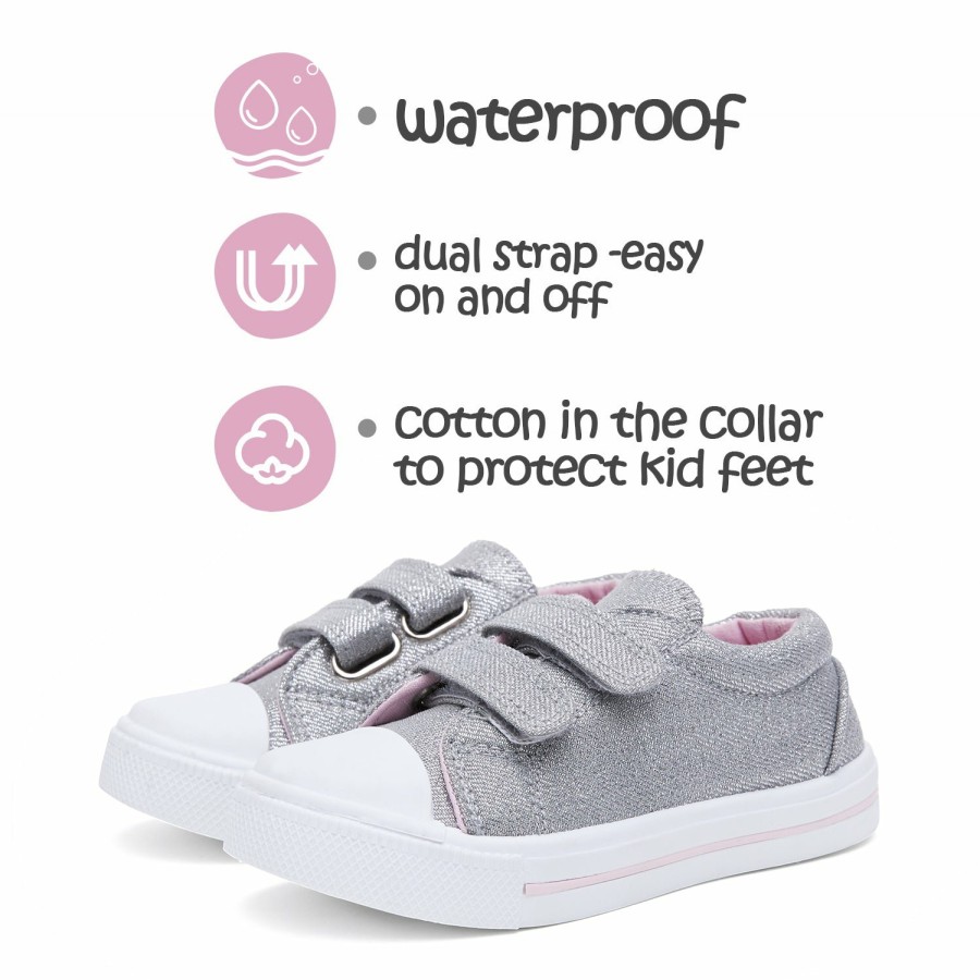 Kids my soft | Silver Glitter Double Hook And Loop Canvas Sneakers