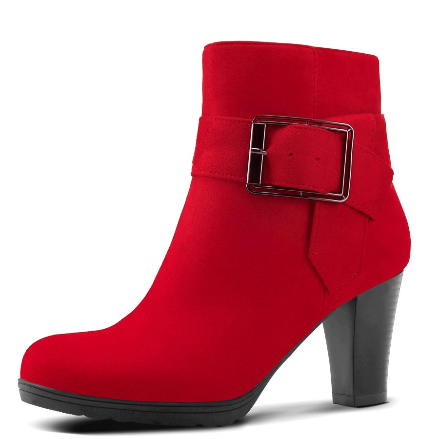 Women my soft Heeled Boots | Block Heel Ankle Boots With Square Buckle Strap