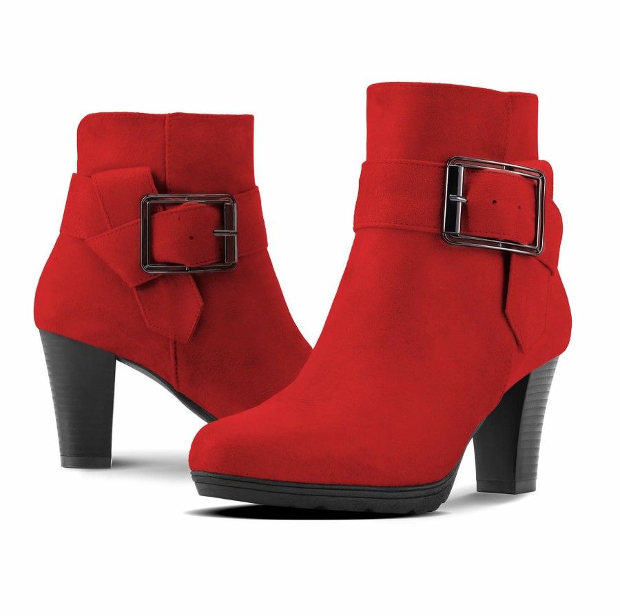 Women my soft Heeled Boots | Block Heel Ankle Boots With Square Buckle Strap