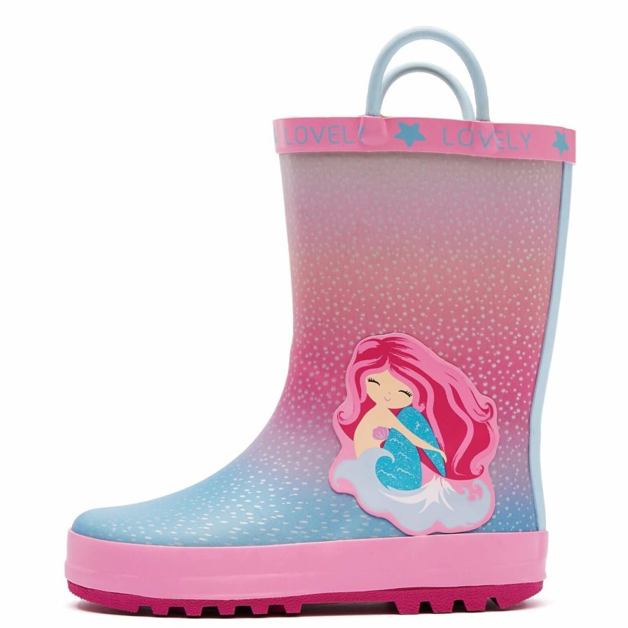 Kids my soft | Pink Mermaid Pink And Blue Gradient Rain Boots