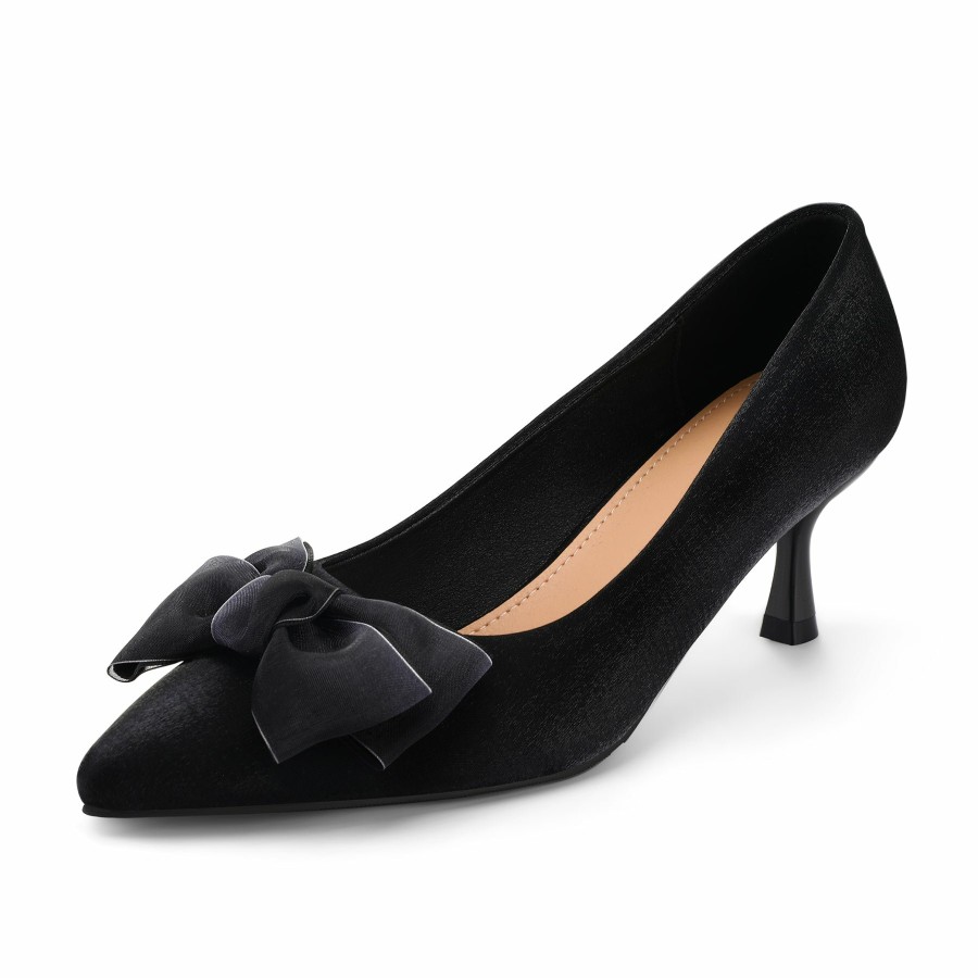 Women my soft Dress Heels | Velvet Bow Tie Low Heel Pumps