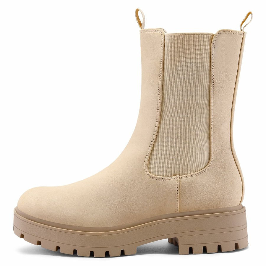 Women my soft Casual Boots | Mid Calf Lug Sole Chunky Heel Chelsea Boots