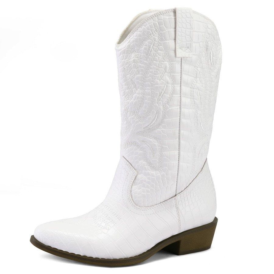 Women my soft Cowboy & Cowgirl Boots | Embroidered Mid-Calf Western White Boots