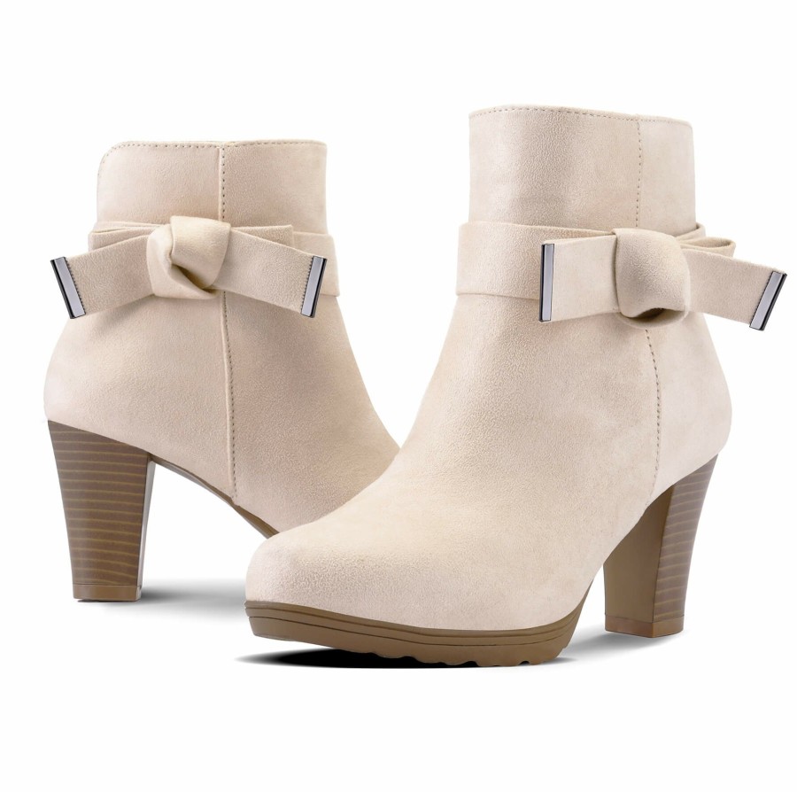 Women my soft Heeled Boots | Classic Bow Suede Heeled Ankle Boots