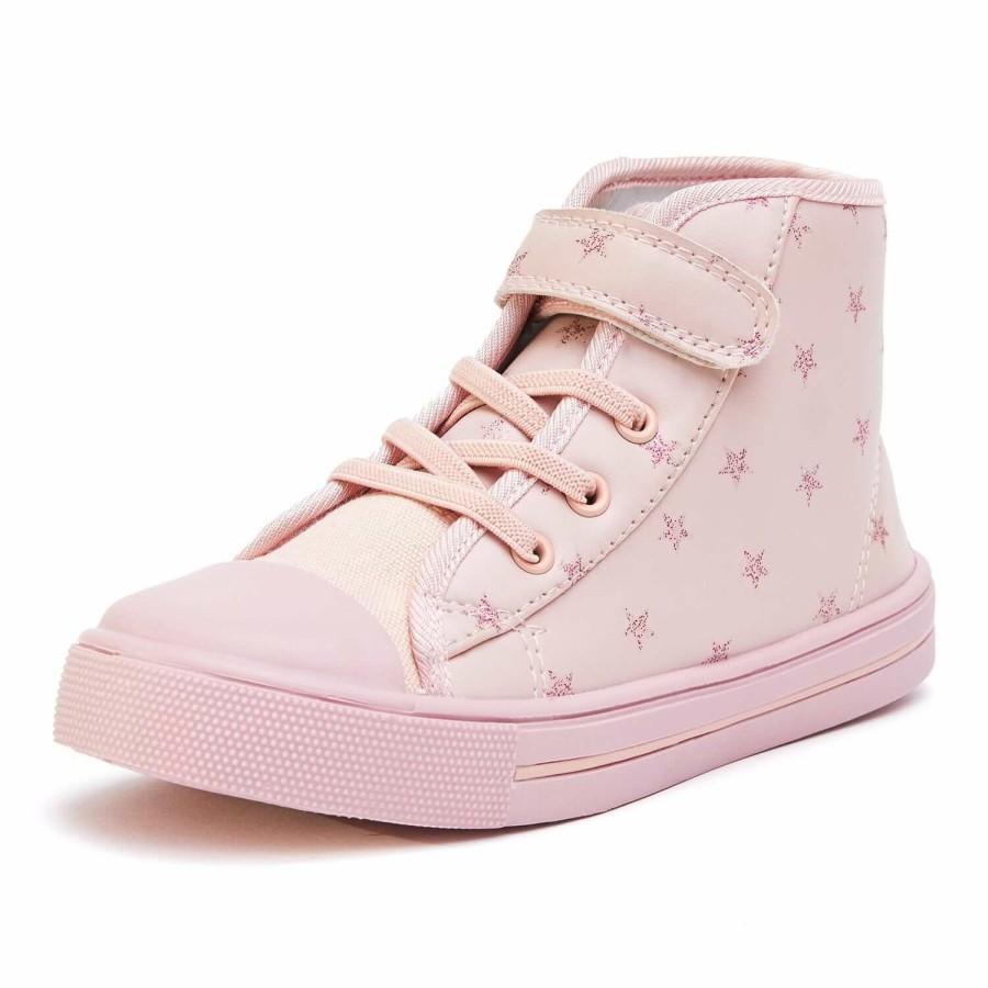 Kids my soft | Pink Star Canvas High-Top Sneakers