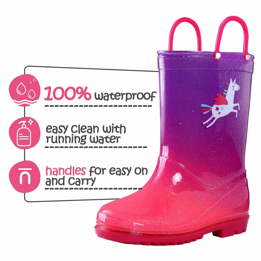 Kids my soft | Unicorn Glitter Magenta Gradient Rubber Rain Boots