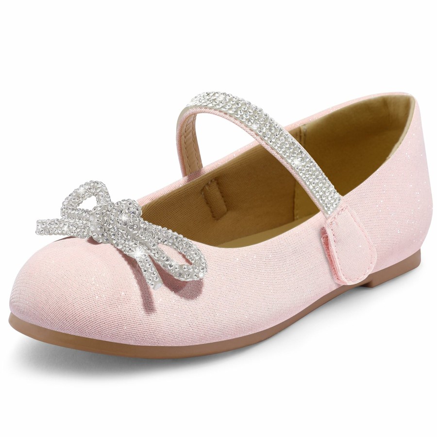 Kids my soft | Kids Dress Shoes-Pink Mary Janes With Diamond Bow