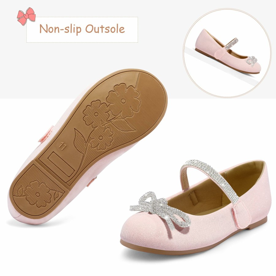 Kids my soft | Kids Dress Shoes-Pink Mary Janes With Diamond Bow