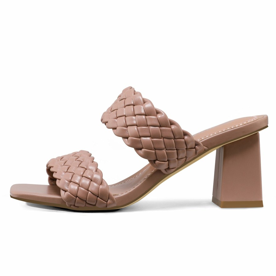 Women my soft Block Heels | Two Webbing Strap Square Toe Block Heel Sandals