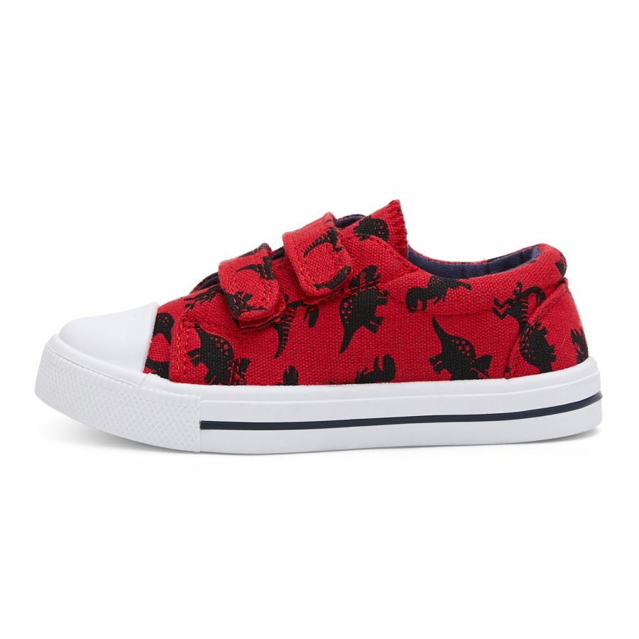 Kids my soft | Black Dinosaur Double Velcro Red Canvas Sneakers