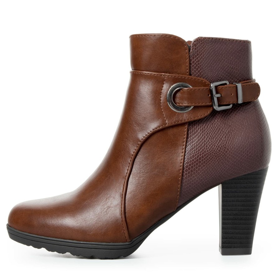 Women my soft Heeled Boots | Panel Buckle Strap Block Heel Ankle Boots