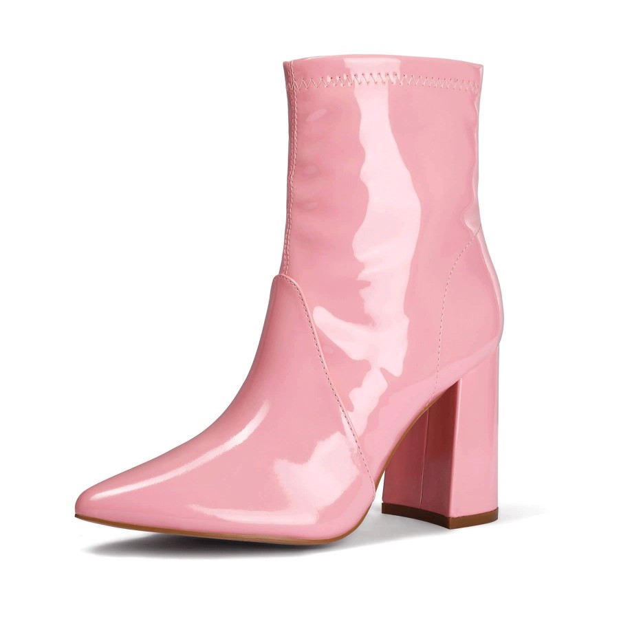 Women my soft Heeled Boots | Patent Leather Pointed Toe Block Heel Boots