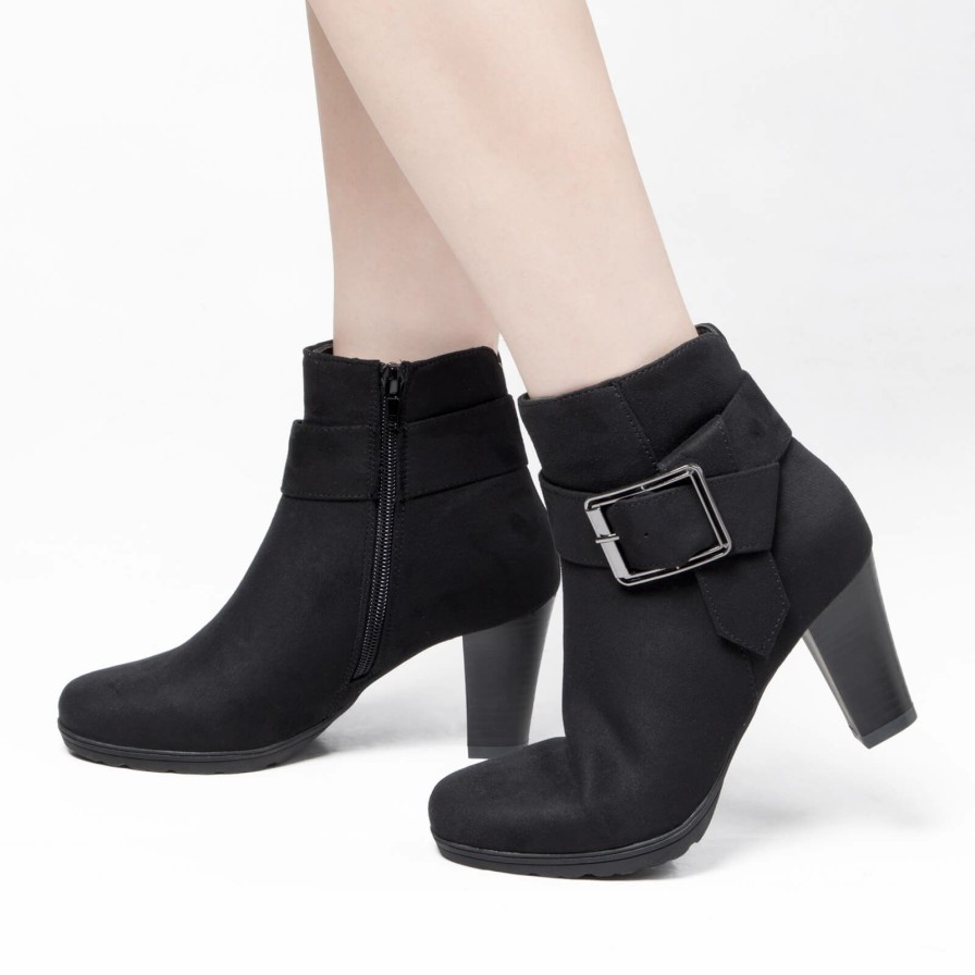 Women my soft Heeled Boots | Block Heel Ankle Boots With Square Buckle Strap