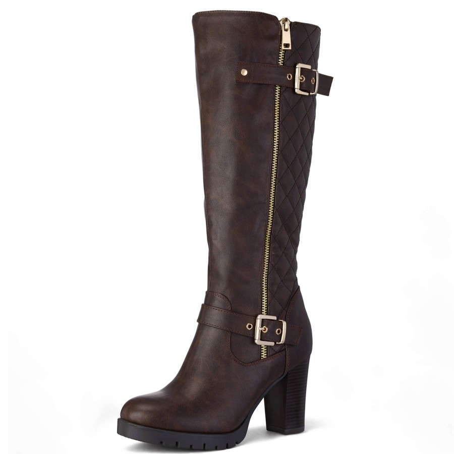 Women my soft Heeled Boots | Side Zip Metal Buckle Knee High Boots