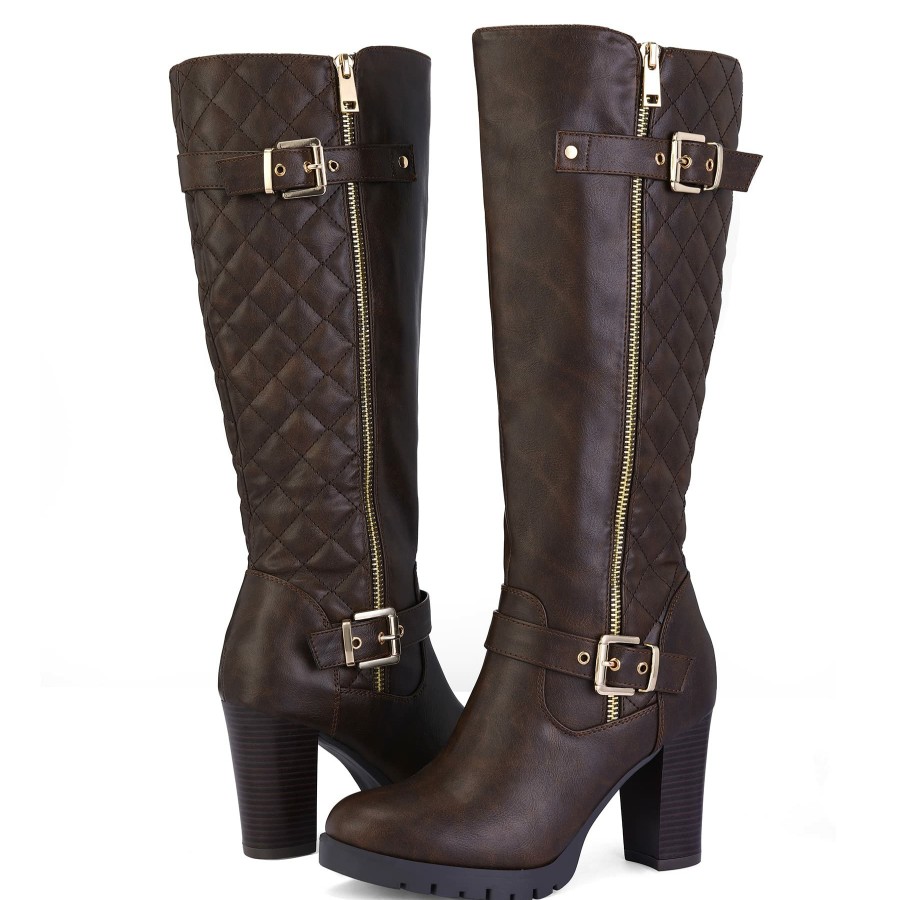 Women my soft Heeled Boots | Side Zip Metal Buckle Knee High Boots