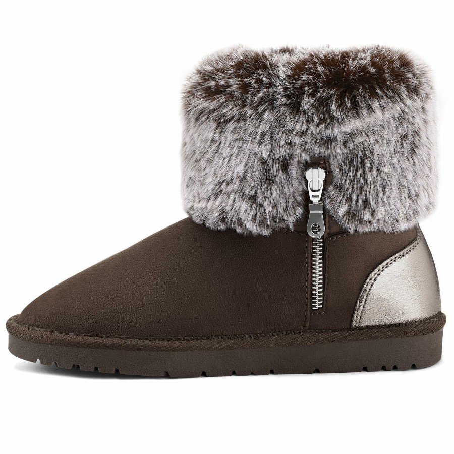 Women my soft Snow & Winter | Warm Fur Mid-Calf Slip On Coffee Snow Boots