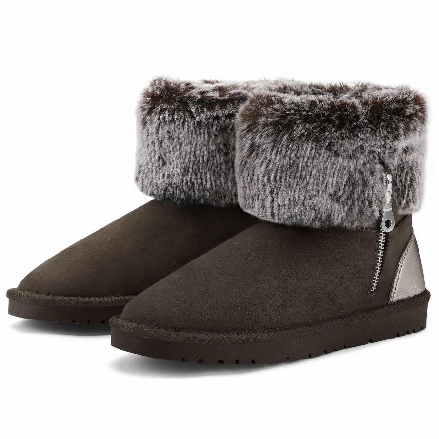 Women my soft Snow & Winter | Warm Fur Mid-Calf Slip On Coffee Snow Boots