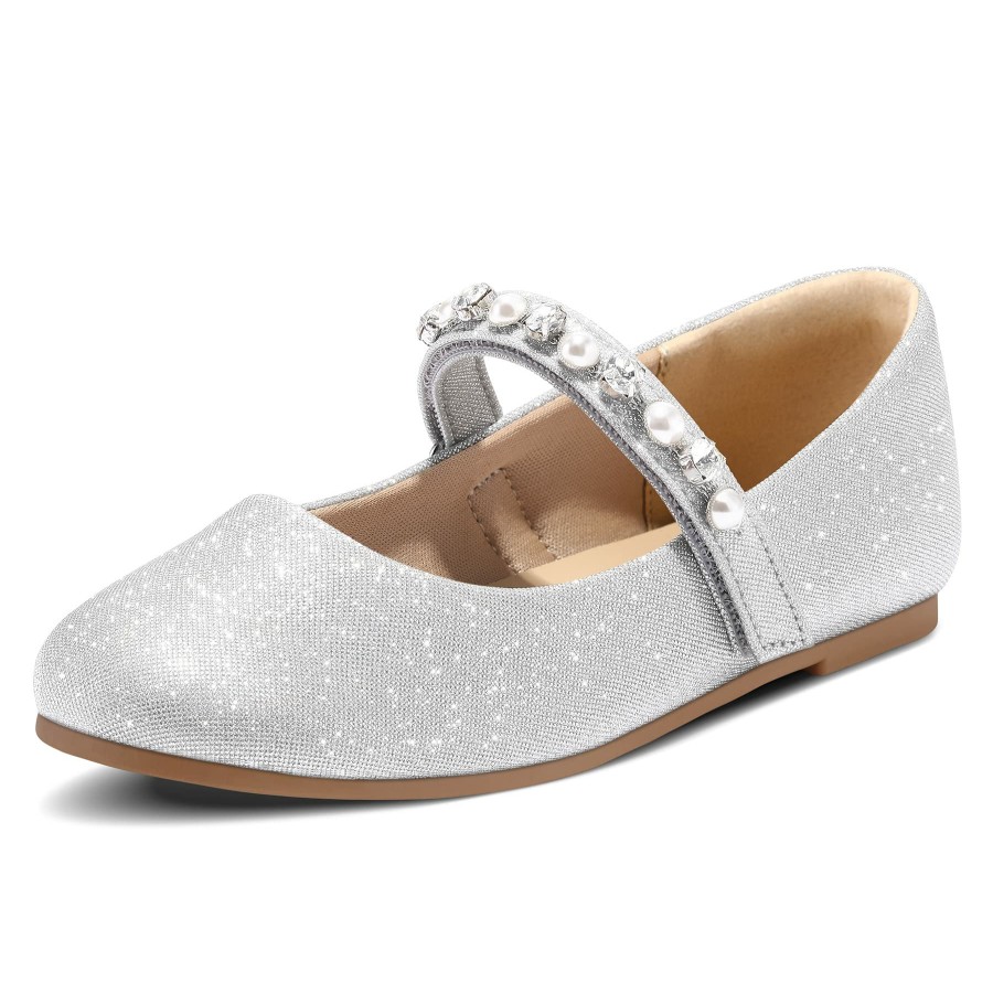 Kids my soft | Kids Dress Shoes-Mary Jane Flats With Pearl Rhinestone Strap