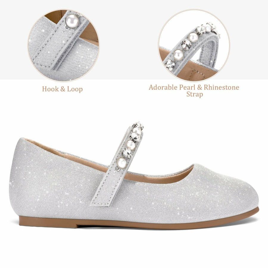 Kids my soft | Kids Dress Shoes-Mary Jane Flats With Pearl Rhinestone Strap