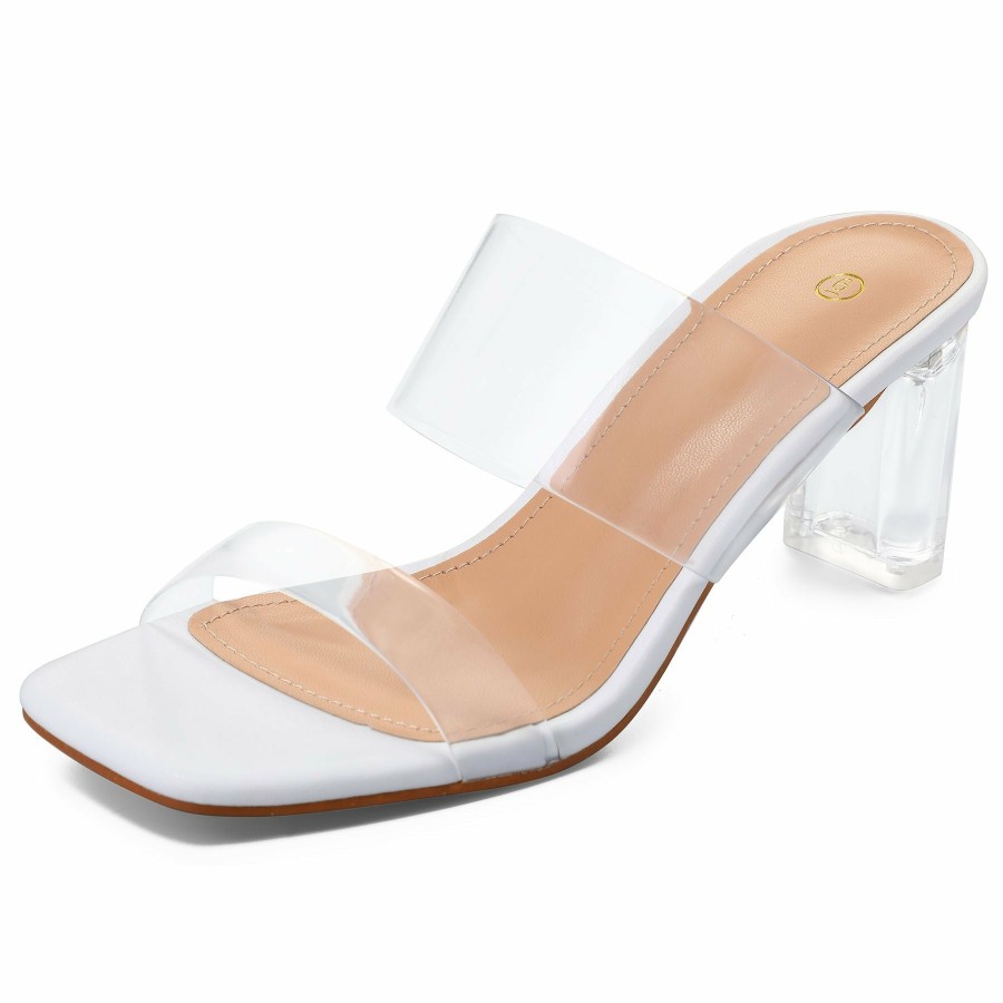 Women my soft Block Heels | Transparent Double Strap Block Transparent Block Heel Sandals