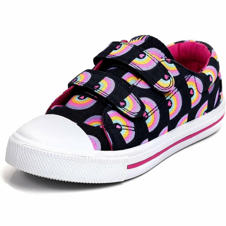 Kids my soft | Cartoon Rainbow Double Velcro Black Canvas Sneakers