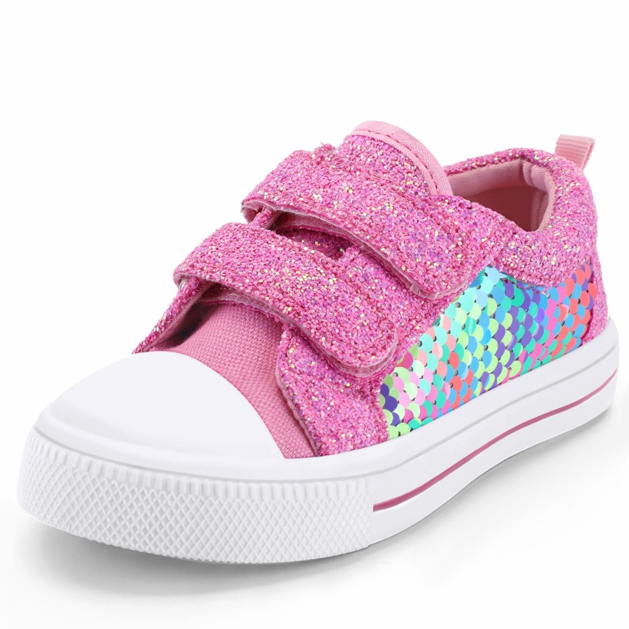 Kids my soft | Kids Pink Sequin Hook And Loop Sneakers