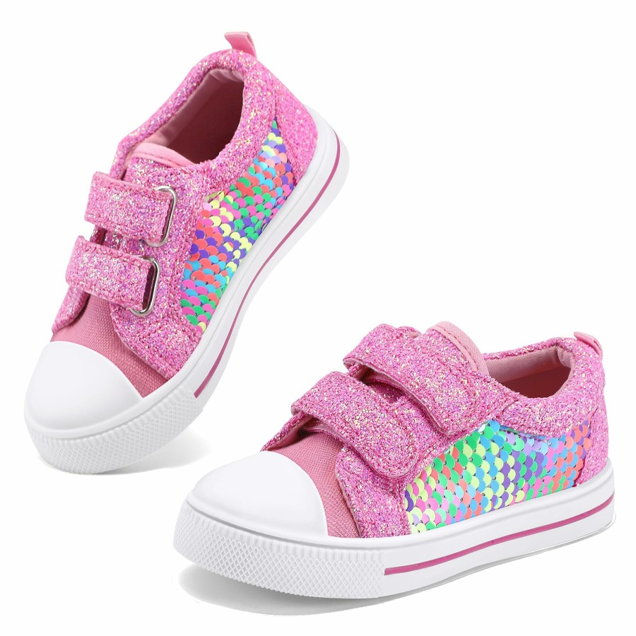 Kids my soft | Kids Pink Sequin Hook And Loop Sneakers