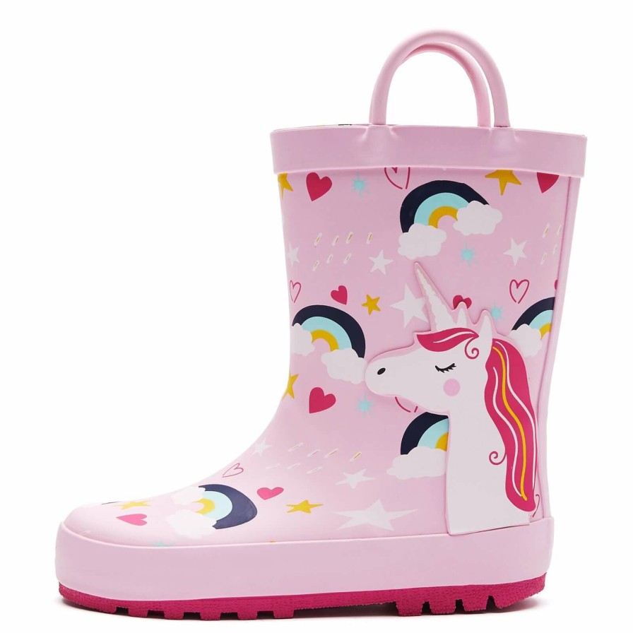 Kids my soft | Pink Unicorn Rainbow Print Rubber Rain Boots