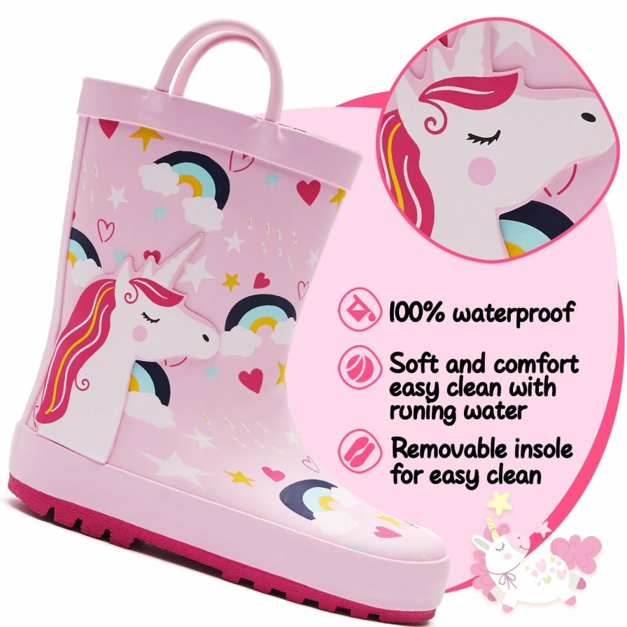 Kids my soft | Pink Unicorn Rainbow Print Rubber Rain Boots