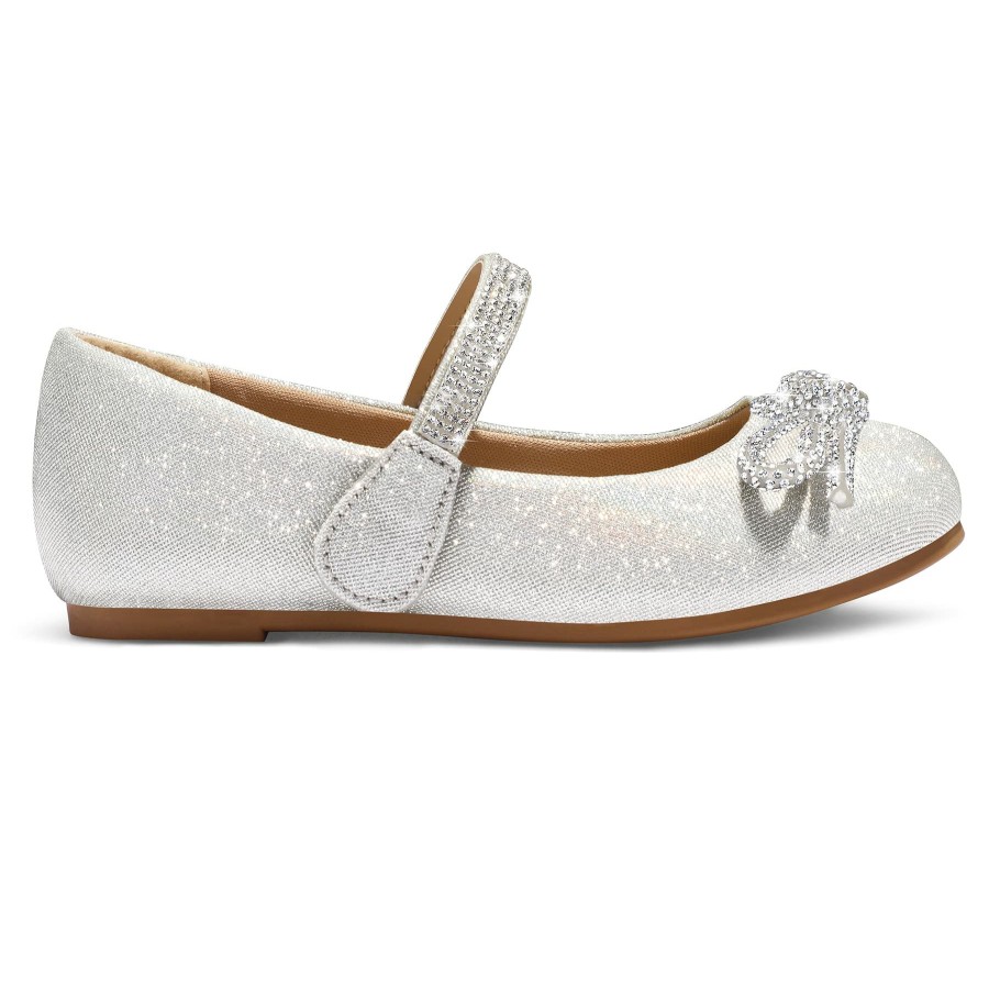 Kids my soft | Kids Dress Shoes-Rhinestone Bow Embellished Glitter Mary Jane Flats